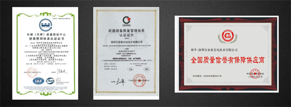 亞泰光電質(zhì)量管理體系相關(guān)認(rèn)證證書。